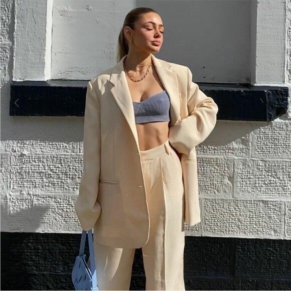 BLOGGER FAV ZARA Vanilla Straight Cut Blazer with Pockets Small Shoulder Pads - Picture 6 of 14